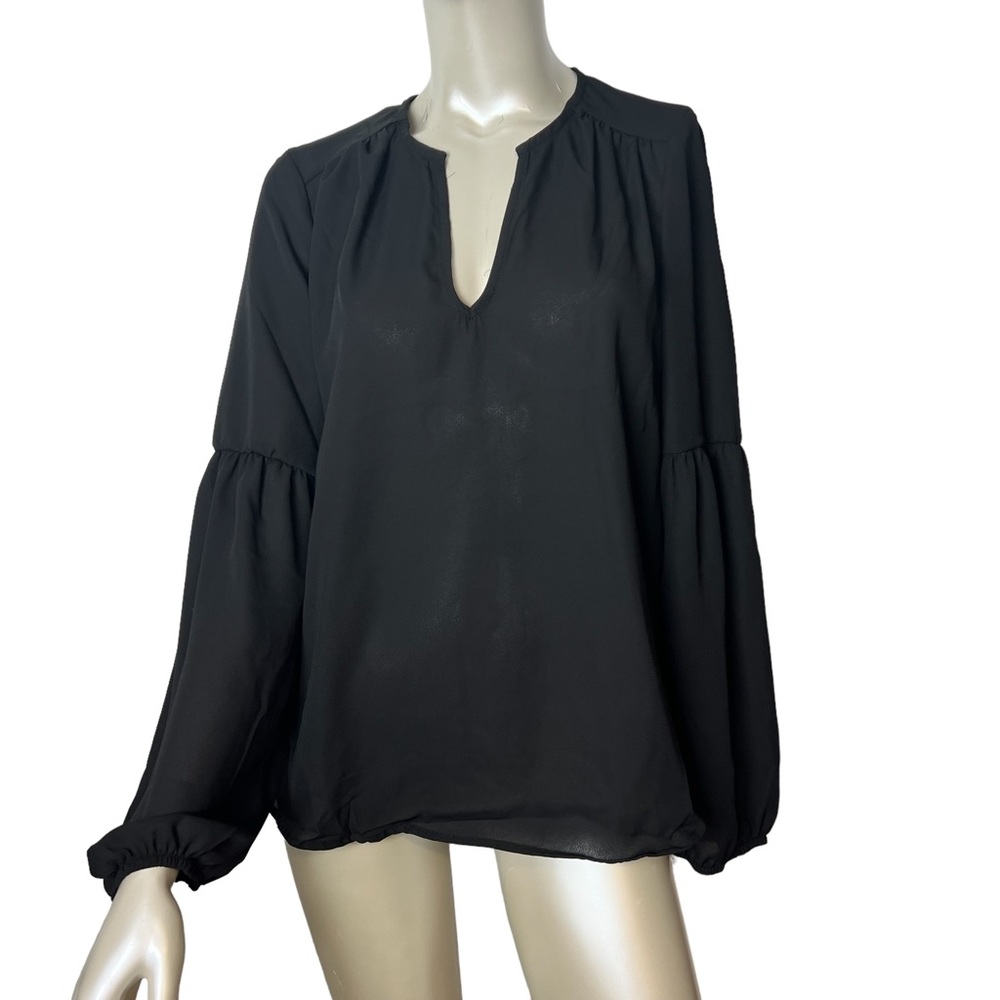 Gibson Black Ballon Sleeve Blouse Top